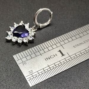 925 Silver Purple CZ Amethyst Heart Earrings Valentine's Boho Birthday Gift NEW!